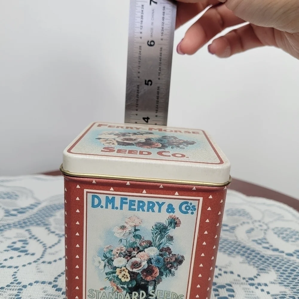 Vintage Ferry-Morse Seed Co. Tin Floral‎ Collectible Storage Container Cottage